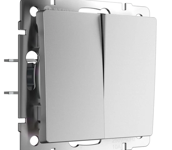 W1123065/ Перекрестный выключатель двухклавишный (серебряный матовый)